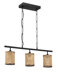 Elysian Three Lights Island With Natural Rattan Shade Farmhouse Chain Ceiling Lamp