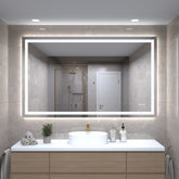60 x 36 Inch LED Bathroom Mirror with Front and Backlight, Wall Mounted Vanity Mirror, Anti-Fog, Memory, 3 Colors, Stepless Dimmable