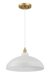 Astral Single Light White Pendant Lamp with Golder Brass Finish for Entrance Kitchen Island 14"D × 8"H