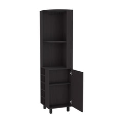 Wengue Corner Bar Cabinet with Glass Holder and Wine Rack