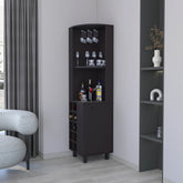 Wengue Corner Bar Cabinet with Glass Holder and Wine Rack
