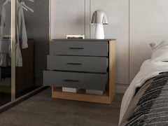 Natural Oak and Matt Grey Dresser with 3-Drawer and Open Shelf