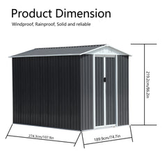 Waterproof Metal Steel Waterproof Outdoor Bike Storage Garden Shed 6FTx9FT Apex Roof Grey With Aluminum Alloy Frame