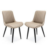 Set of 2 Modern PU Leather Dining Chairs with Thick Cushions & Metal Legs, Armless Faux Leather Side Chairs for Kitchen, Dining Room