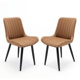 Set of 2 Modern PU Leather Dining Chairs with Thick Cushions & Metal Legs, Armless Faux Leather Side Chairs for Kitchen, Dining Room