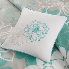 Printed Cotton Sateen Comforter Set Aqua Cal King
