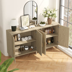 70" Rattan Buffet Cabinet with Storage, 4-Door Sideboard Buffet Cabinet with Adjustable Shelves for Kitchen, Living Room and Dining Room, Easy Assembly,Natural