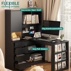 L Shaped Desk,Computer Desk with Drawers,Bookshelf,with LED Light,Modern Corner Desk,Home Office Desk,L-Shaped Study Table Writing Desk,Corner Gaming Computer Desk with Storage