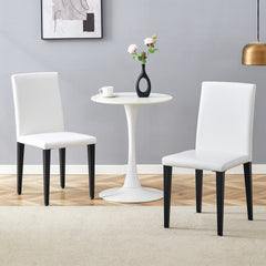 Set of 2 White PU Dining Chairs: 35.4" High, 18.5" Ergonomic Backrest, 17"×16" Sponge Seat, Perfect for Dining Room, Home Office & Living Space, Stylish & Comfortable.Black Metal Leg.