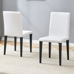 Set of 2 White PU Dining Chairs: 35.4" High, 18.5" Ergonomic Backrest, 17"×16" Sponge Seat, Perfect for Dining Room, Home Office & Living Space, Stylish & Comfortable.Black Metal Leg.