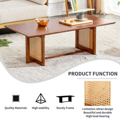 Chinese style log wind Imitation rattan Walnut color tea table rectangular solid wood coffee low table small family living room tea table .W115191497