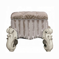 Ivory and Bone White Vanity Stool with Nailhead Trim