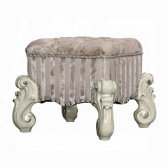 Ivory and Bone White Vanity Stool with Nailhead Trim