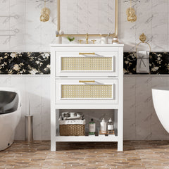 24" Bathroom Vanity with Integrated Ceramic Sink, Bathroom Cabinet with 1 Deep Drawer, 1 Tip-Out Drawer, Single Sink Bathroom Vanity for Small and Medium Restroom