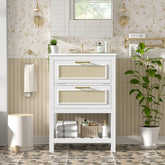 24" Bathroom Vanity with Integrated Ceramic Sink, Bathroom Cabinet with 1 Deep Drawer, 1 Tip-Out Drawer, Single Sink Bathroom Vanity for Small and Medium Restroom