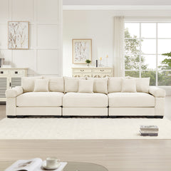 130" Oversized Cloud Modular Sectional Couch,Premium Corduroy 3-Seater Sofa Extra-Thick Armrests Good Resilience Cushion Ergonomic Design,Easy Assembly Suitable For Living Rooms Studies,Cream