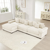 130" Oversized Cloud Modular L-Shape Sectional Couch, Soft Corduroy Fabric,With An Ottoman,Deep Seat Wide Armrest Ergonomic Design 9 Pillows Easy Assembly,For Living Rooms bedroom,Cream