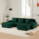 114" Modern U-Shaped Modular Sectional Sofa for Living Room,Flannelette Fabric,Oversized 3-Seater Couch,Deep Seat,Boneless sofa,Movable Ottoman,Buckle connection,Anti-slip Design,No Assembly,Green