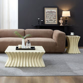 Set of 35.43''+15.16''CoffeeTable Vintage Sturdy Fiberglass Table For Living Room Apartment No Need Assembly Beige