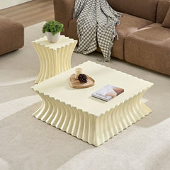 Set of 35.43''+15.16''CoffeeTable Vintage Sturdy Fiberglass Table For Living Room Apartment No Need Assembly Beige