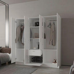 White 6-Door Wardrobe with Shelf and Drawer