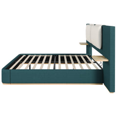 Queen Size Upholstered Platform Bed with Panel, Platform Bed Frame with Anti-Collision Soft Rounded Corners, Stable and Solid, No Box Spring Needed, Easy Assembly, Green