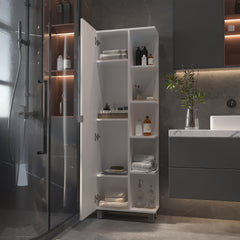 Portland 5-Shelf Linen Cabinet with Mirror White