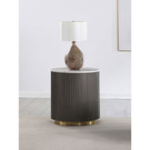 Sennewald White and Charcoal Round Marble Top Side End Table