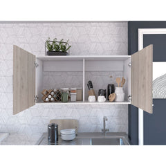 White and Light Grey 2-Door 2-Compartment Wall Cabinet