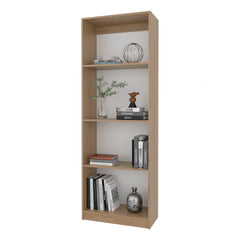 Natural Oak and White 4-Shelf Flat Bookcase with Open Storage