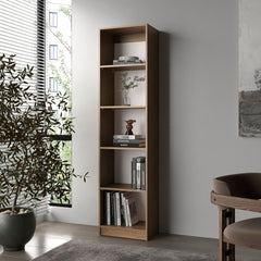Natural Oak and White 5-Shelf Bookcase with Open Storage