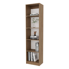 Natural Oak and White 5-Shelf Bookcase with Open Storage