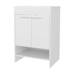 White 2-Door Bathroom Vanity with Open Storage