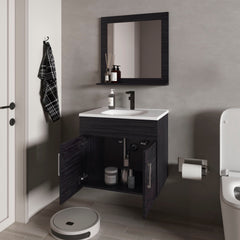 Wengue 2-Door Floating Bathroom Vanity Set with Sink and Mirror