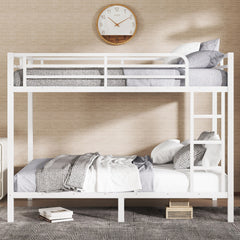 Metal Full XL over Full XL Bunk Bed for Teens and Adults,Space-Saving/Noise Reduced/No Box Spring Needed, White