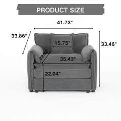 Oversized 41.73" Sofa Chair, Modern Upholstered Armchair with 1 Toss Pillow, Modular Sectional Sofa for Living Room, Deep Seat Reading Sofa for Bedroom Apartment, DIY Combination Chenille,Grey