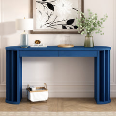 U_Style 59-inch Long Console Table With Oak Veneer Entryway Table With Vertical Ribbed Table Leg Minimalist Sofa Table With 2 Drawers for Entrance, Hallway, Living Room.