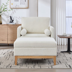 35.4 "Wide Farmhouse Performance Upholstered Wood Base Square Accent Arm Chair with Ottoman Natural Wood Legs with Reversible Lid Coffee Table for Living Room Office and Lounge, Ivory Boucle.