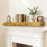 60" Fireplace Mantel, Rustic Fireplace Mantle Shelf with Invisible Brackets, Handcrafted Wood Floating Fireplace Mantel, Wall Mounted Fireplace Mantel Shelf for Living Room Decor, Wood Color