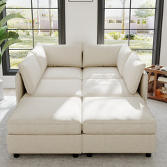 Modular Sectional Sofa, Convertible Sofa Seat With Storage, Sleeper Sectional Sofa Set, Fabric Flexible Modular Combinations for Living Room