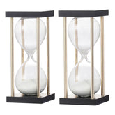 Set of 2, 3x3x7" Spellman 15-minute Hourglass with Metal Frame, White