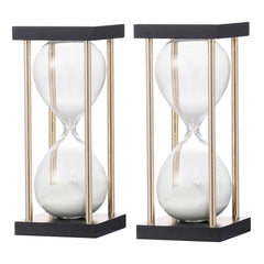 Set of 2, 3x3x7" Spellman 15-minute Hourglass with Metal Frame, White