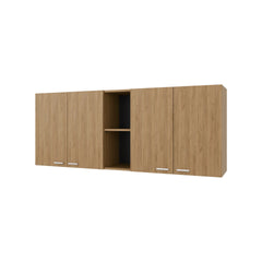 Natural Oak Wall Cabinet kitchen in Melamine with 4-Door and Open Storage