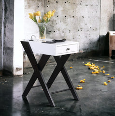 Fierce White and Black Accent Table with Built-in USB Port