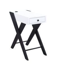 Fierce White and Black Accent Table with Built-in USB Port