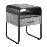 Modern Sleek Design End Table with Drawer and Shelf Black Finish Metal Frame Concrete Gray Luxury Living Room Furniture 1pc