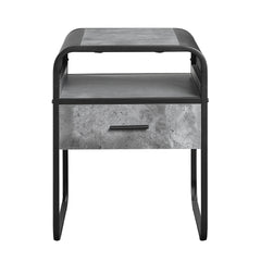 Modern Sleek Design End Table with Drawer and Shelf Black Finish Metal Frame Concrete Gray Luxury Living Room Furniture 1pc