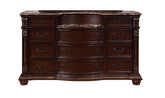 1pc Marble Top 11 Drawers Dresser Intricate Moldings Beautifully Curved Silhouette Brown Dark Cherry Finish Bedroom Solid Wood Furniture