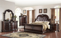 1pc Marble Top 11 Drawers Dresser Intricate Moldings Beautifully Curved Silhouette Brown Dark Cherry Finish Bedroom Solid Wood Furniture