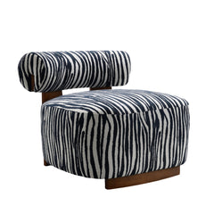 Contemporary Style 1pc Accent Chair Cylindrical Backrest High Density Foam Zebra Strip Fabric Midnight Blue Finish Primary Living Room